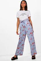 Boohoo Poppy Striped Floral Ruffle Waist Trousers