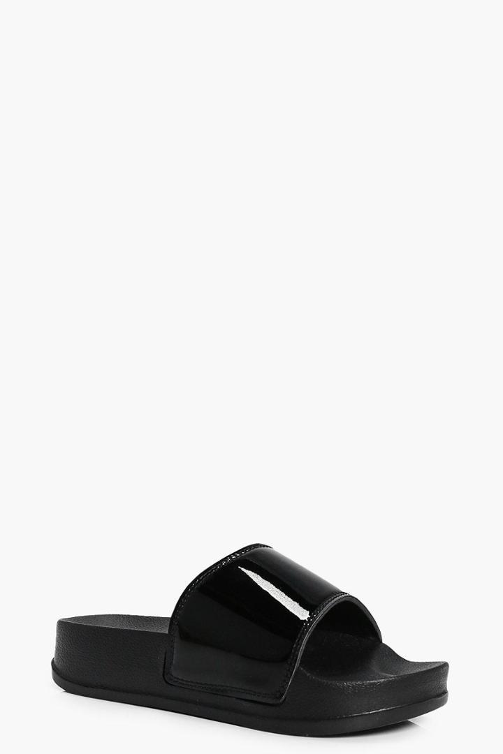 Boohoo Isabelle Holographic Wedge Slider Black