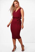 Boohoo Plus Amber Crepe Ruffle Tie Waist Midi Dress