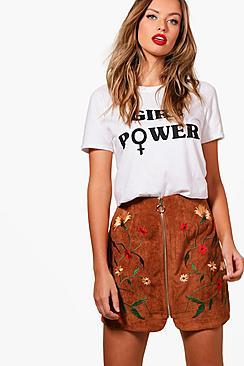 Boohoo Jemima Embroidered Zip Front Cord A Line Skirt