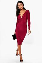 Boohoo Tia Slinky Cowl Neck Ruched Sleeve Midi Dress