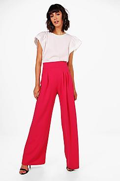 Boohoo Zoe Pleat Front Wide Leg High Waist Trouser