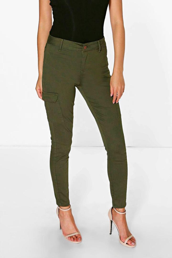 Boohoo Lola Pocket Detail Skinny Jeans Khaki