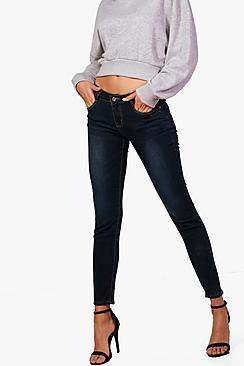 Boohoo Faith Mid Rise Dark Wash Skinny Jeans