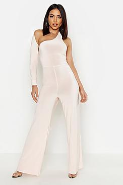 Boohoo Slinky Asymmetric One Shoulder Jumpsuit