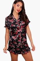 Boohoo Eleanor Printed Ruffle Sleeve & Short Set