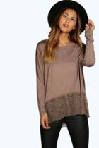Boohoo Chelsea Longline Crochet Hem Top Mocha