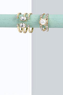 Boohoo Abigail Diamante And Faux Pearl Ring Set