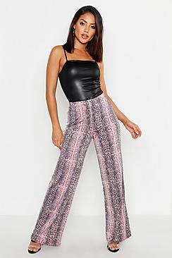 Boohoo Slinky Snake Print Wide Leg Trouser