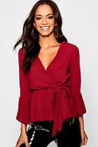 Boohoo Wrap Over Tie Blouse