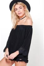 Boohoo Eva Crochet Sleeve Off The Shoulder Top Black