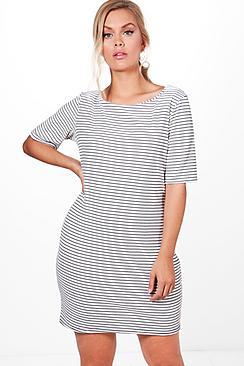 Boohoo Plus Alicia Ribbed Stripe Bodycon Dress