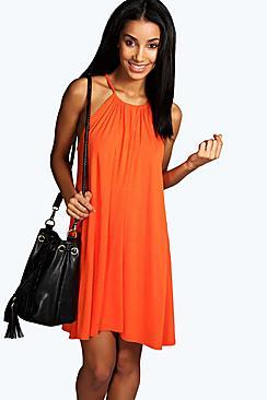 Boohoo Callie Tie Neck Swing Dress
