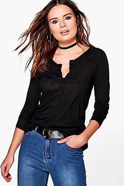 Boohoo Jessica Button Up Long Sleeved T Shirt