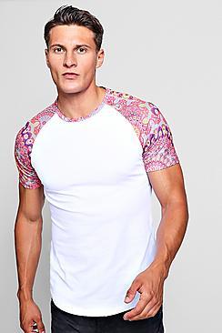 Boohoo Muscle Fit Mandala Print Raglan T-shirt