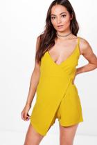 Boohoo Casey Wrap Over Skirt Playsuit Chartreuse