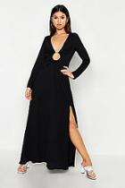 Boohoo O Ring Plunge Front Split Leg Maxi Dress