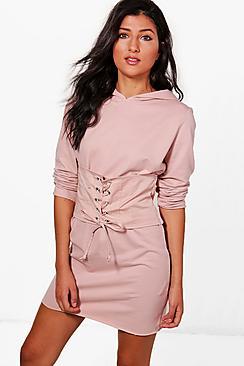 Boohoo Elora Corset Hooded Sweat Dress