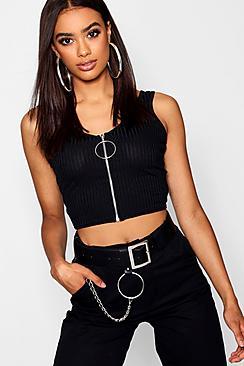 Boohoo Wide Rib Zip Front Crop