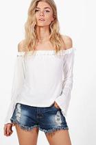 Boohoo Petite Ivy Ruffle Off The Shoulder Top