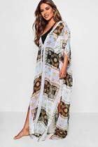 Boohoo Petite Poppy Scarf Print Maxi Beach Cover Up