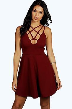 Boohoo Sophie Cage Detail Skater Dress