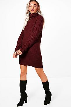 Boohoo Amber Oversized Soft Knit Cowl Neck Jumper Dress