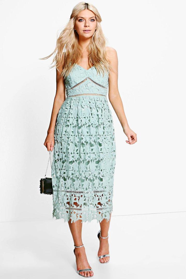 Boohoo Boutique Dia Corded Lace Midi Skater Dress Mint