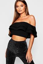 Boohoo Structured Frill Off The Shoulder Tie Top