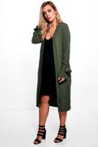 Boohoo Plus Natalie Tie Sleeve Duster Jacket Khaki