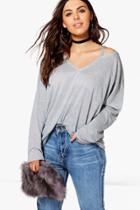Boohoo Plus Tiffany Shimmer Cut Out Tee Silver