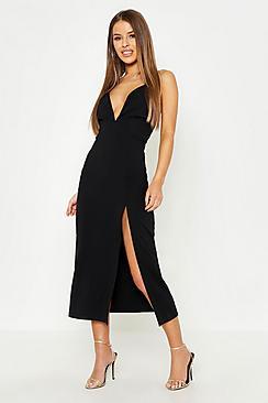 Boohoo Petite Plunge Cross Back Midi Dress