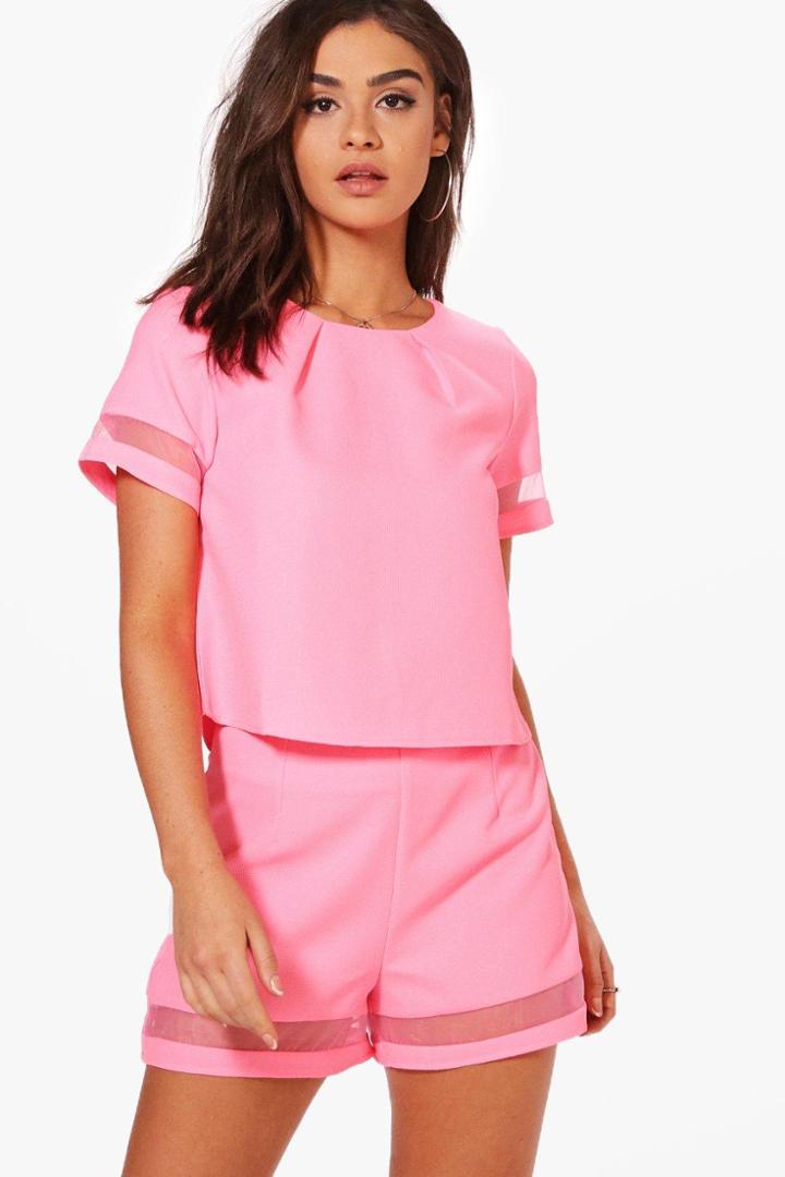 Boohoo Florence Mesh Insert Boxy Crop Top Pink