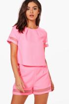 Boohoo Florence Mesh Insert Boxy Crop Top Pink
