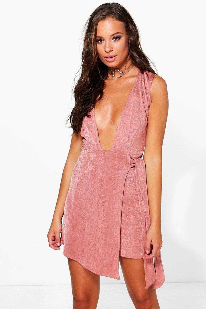 Boohoo Maria Deep Plunge Evening Skort Playsuit Rose