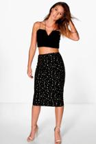 Boohoo Darcy Star Print Scuba Midi Skirt Black