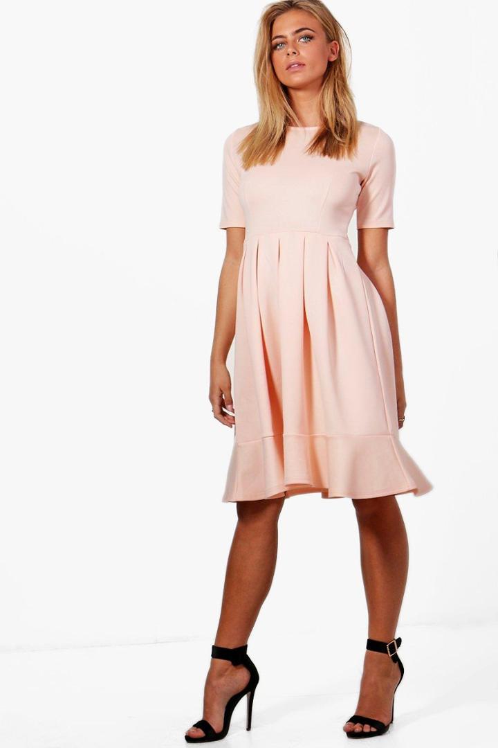 Boohoo Elizabeth Full Shirt Scuba Swing Dress Nude