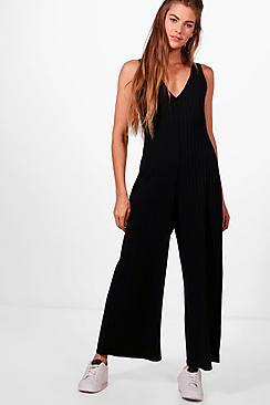 Boohoo Marie High Waist Rib Knit Jumpsuit