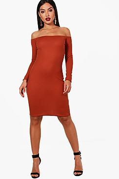 Boohoo Georgina Bardot Rib Knit Dress