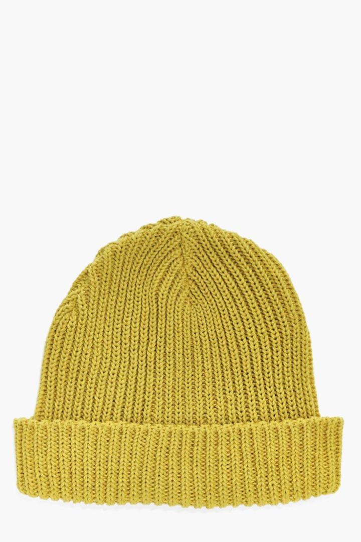 Boohoo Ribbed Micro Beanie Mustard
