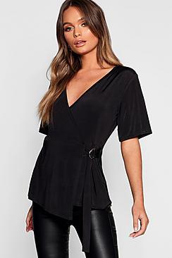 Boohoo Slinky D Ring Wrap Top