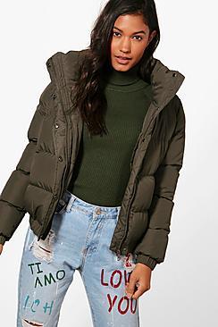 Boohoo Bethany Crop Funnel Neck Padded Jacket