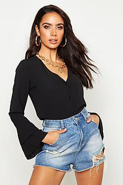 Boohoo Woven Flared Sleeve Blouse