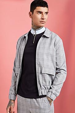 Boohoo Check Detail Utility Harrington Jacket