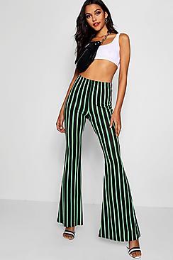 Boohoo Crepe Bold Stripe Flare Trousers