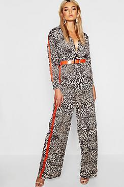 Boohoo Tall Animal Side Stripe Wide Leg Trouser