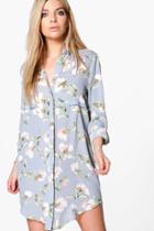 Boohoo Anna Floral Printed Shirt Dress Dove