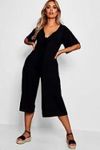 Boohoo Plus Freya Tie Front Angel Sleeve Jumpsuit