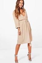 Boohoo Petite Nuala D Ring Belted Wrap Dress