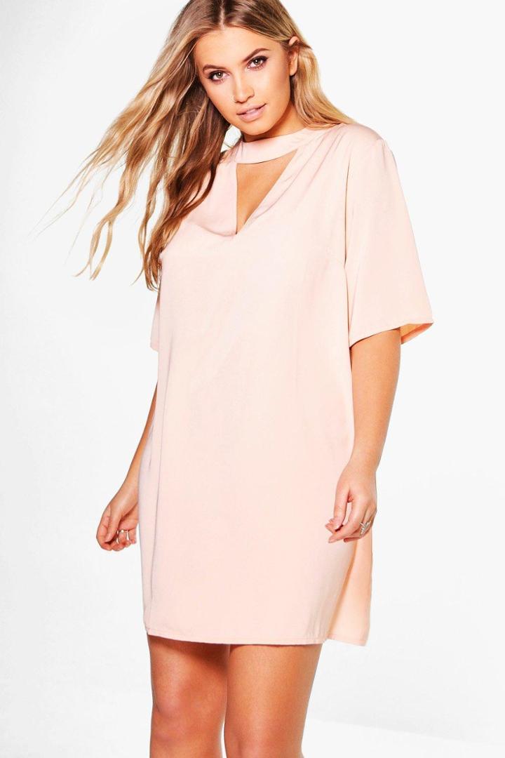 Boohoo Plus Nicole Open Neck Shift Dress Nude